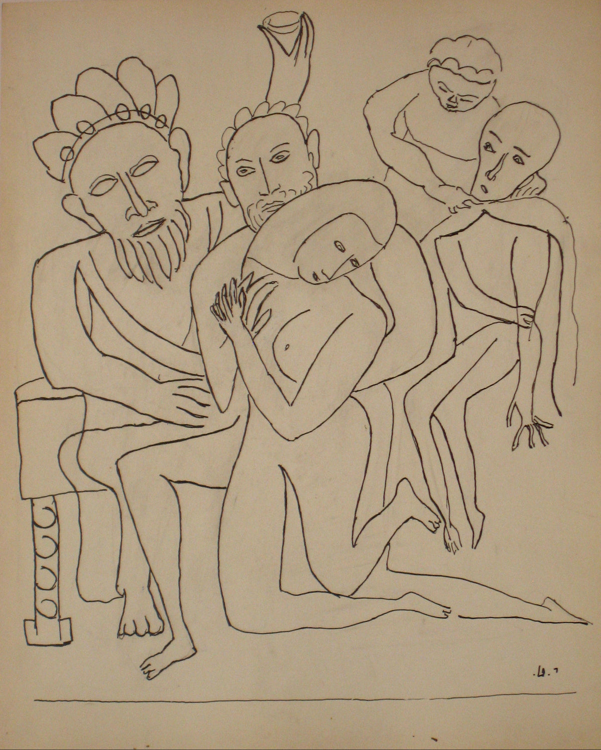 Interconnected Figures &lt;br&gt;Early to Mid 20th Century Ink on Paper &lt;br&gt;&lt;br&gt;#14198