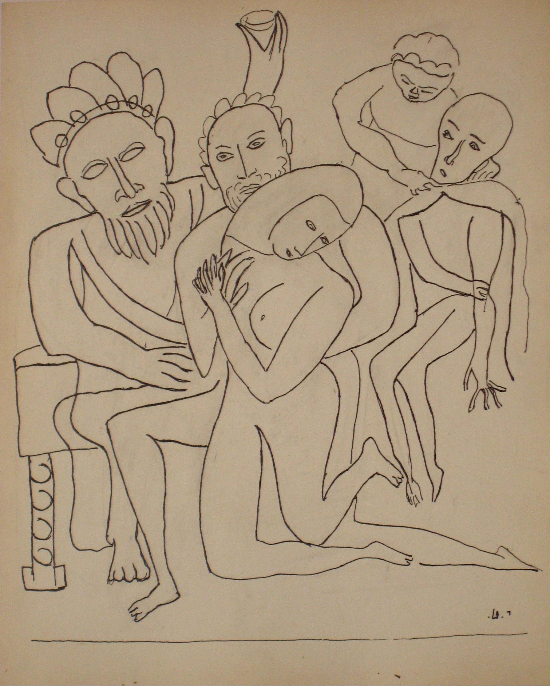 Interconnected Figures <br>Early to Mid 20th Century Ink on Paper <br><br>#14198