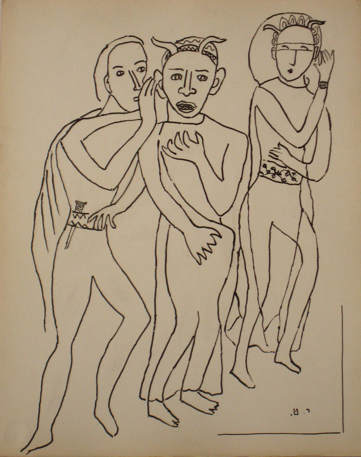 Expressionist Figures &lt;br&gt;Early to Mid 20th Century Ink on Paper &lt;br&gt;&lt;br&gt;#14199
