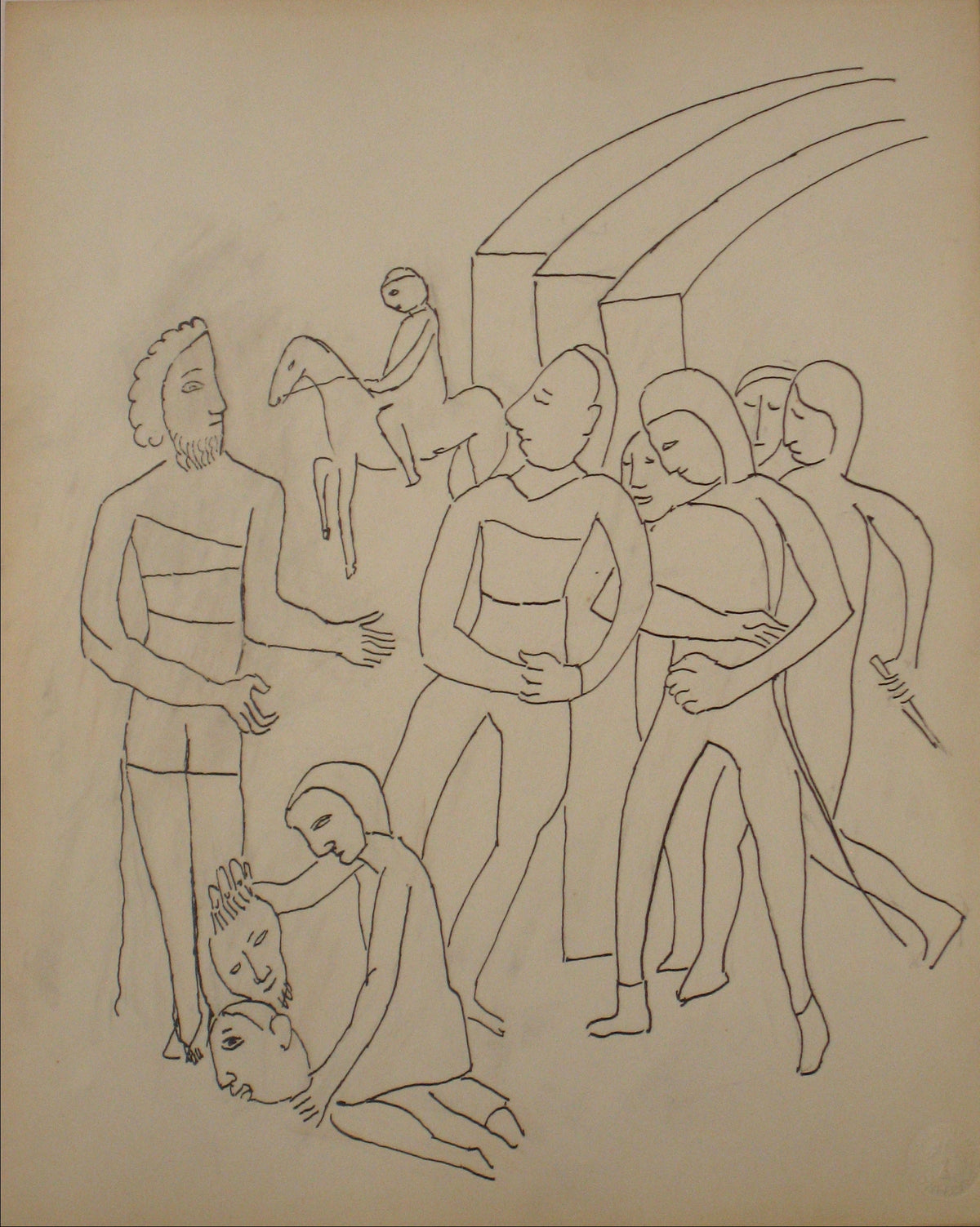 Expressionist Biblical Figure Scene &lt;br&gt;Early to Mid 20th Century Ink on Paper &lt;br&gt;&lt;br&gt;#14200
