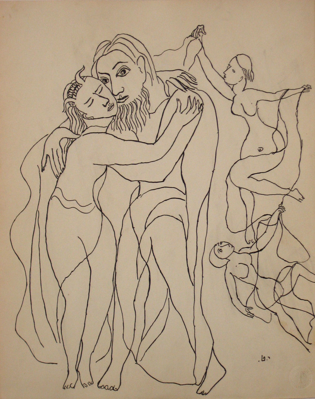 Expressionist Embrace &lt;br&gt;Early to Mid 20th Century Ink on Paper &lt;br&gt;&lt;br&gt;#14204