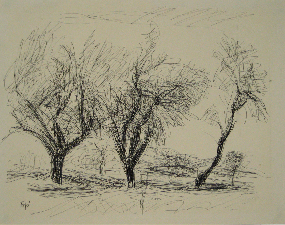 Minimalist Landscape with Trees&lt;br&gt;Early-Mid 20th Century Ink&lt;br&gt;&lt;br&gt;#14294