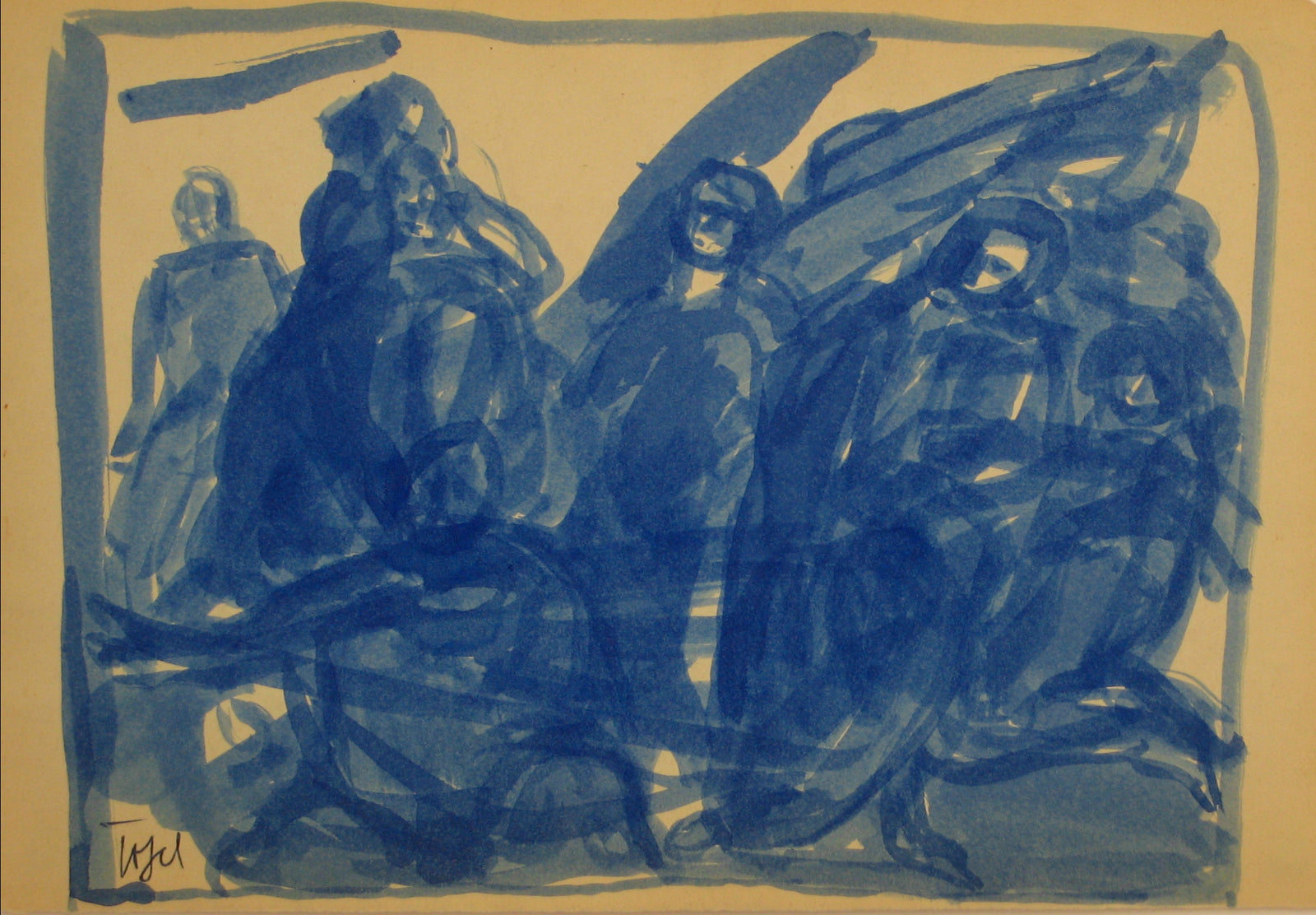 Expressionist Abstracted Figures<br>Early-Mid 20th Century Ink Wash<br><br>#14340