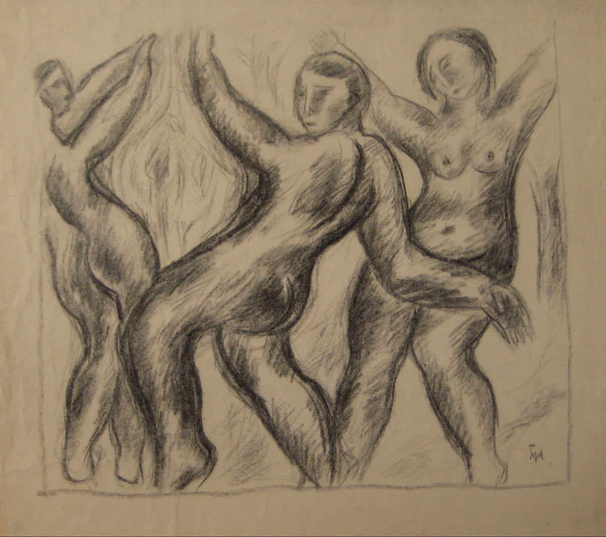 Expressionist Abstracted Figures&lt;br&gt;Early-Mid 20th Century Charcoal on Paper&lt;br&gt;&lt;br&gt;#14358