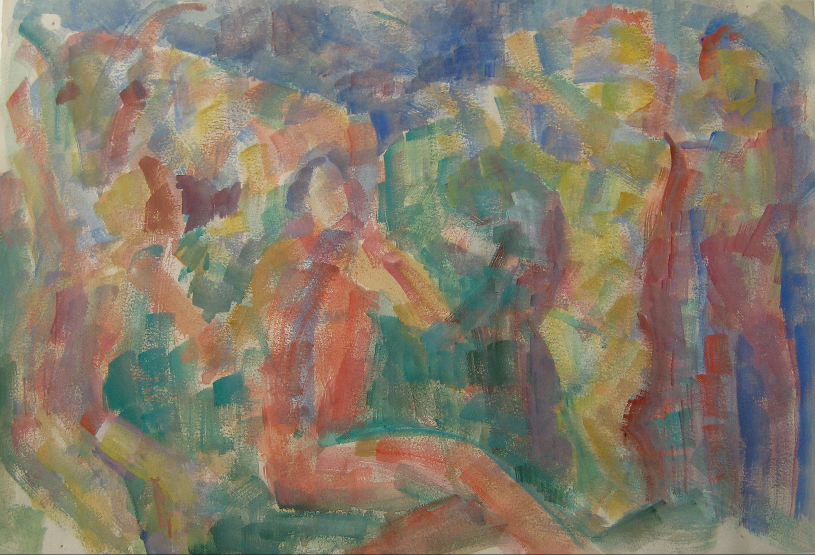 Colorful Expressionist Figure Abstract<br>Early-Mid 20th Century Watercolor<br><br>#14372