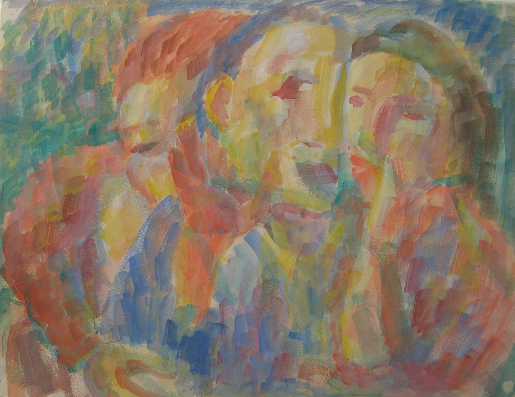 Abstracted Colorful Expressionist Figures <br>Early-Mid 20th Century Watercolor<br><br>#14375