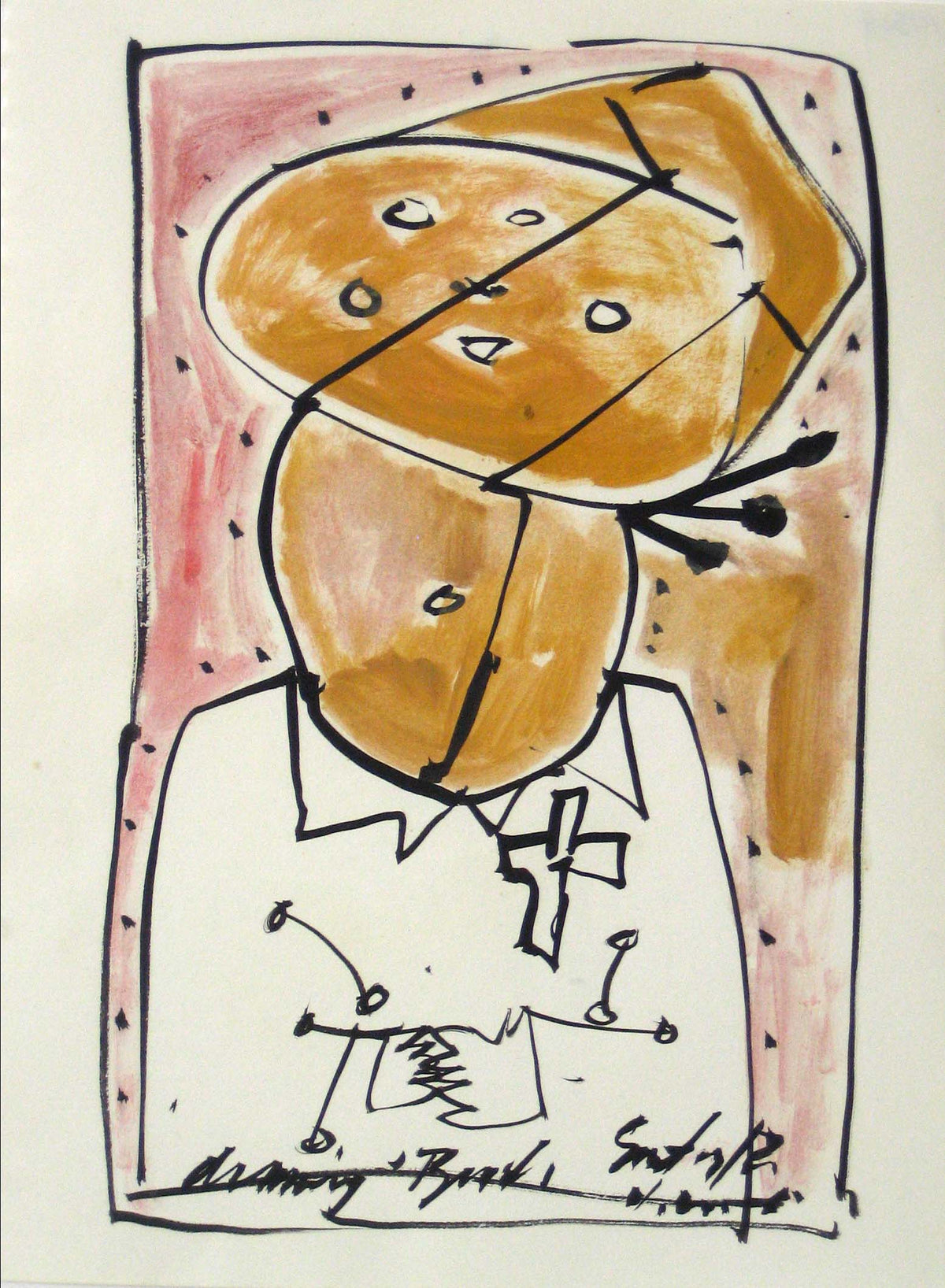 Modernist Figurative Abstract<br>Oil & Ink, 1967<br><br>#14524