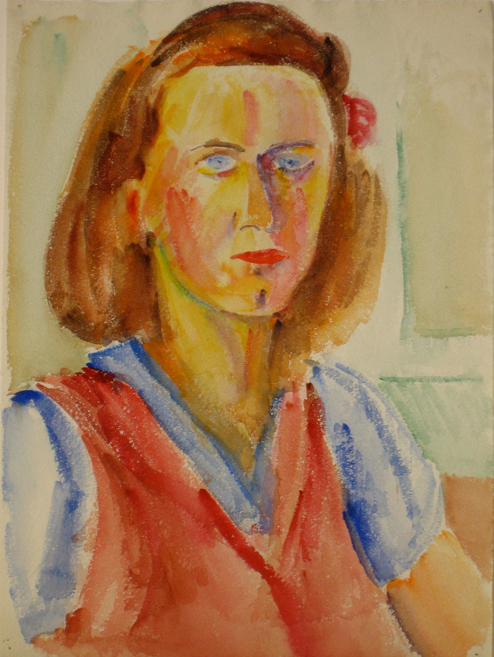 Expressionist Portrait of Woman <br>Mid 20th Century Watercolor<br><br>#14732