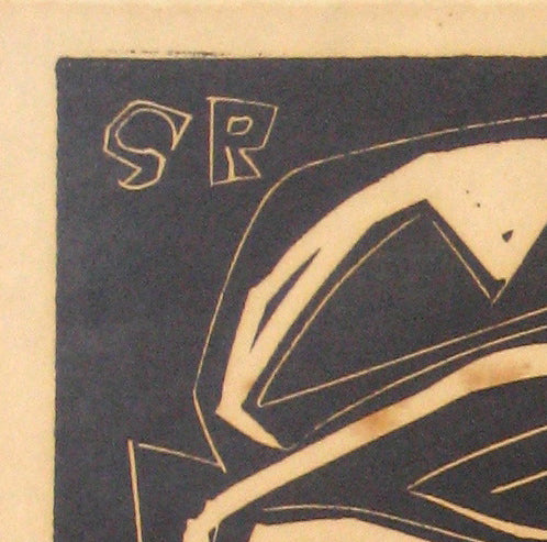 Linear Side Profile <br>20th Century Linoleum Block Print<br><br>#14845