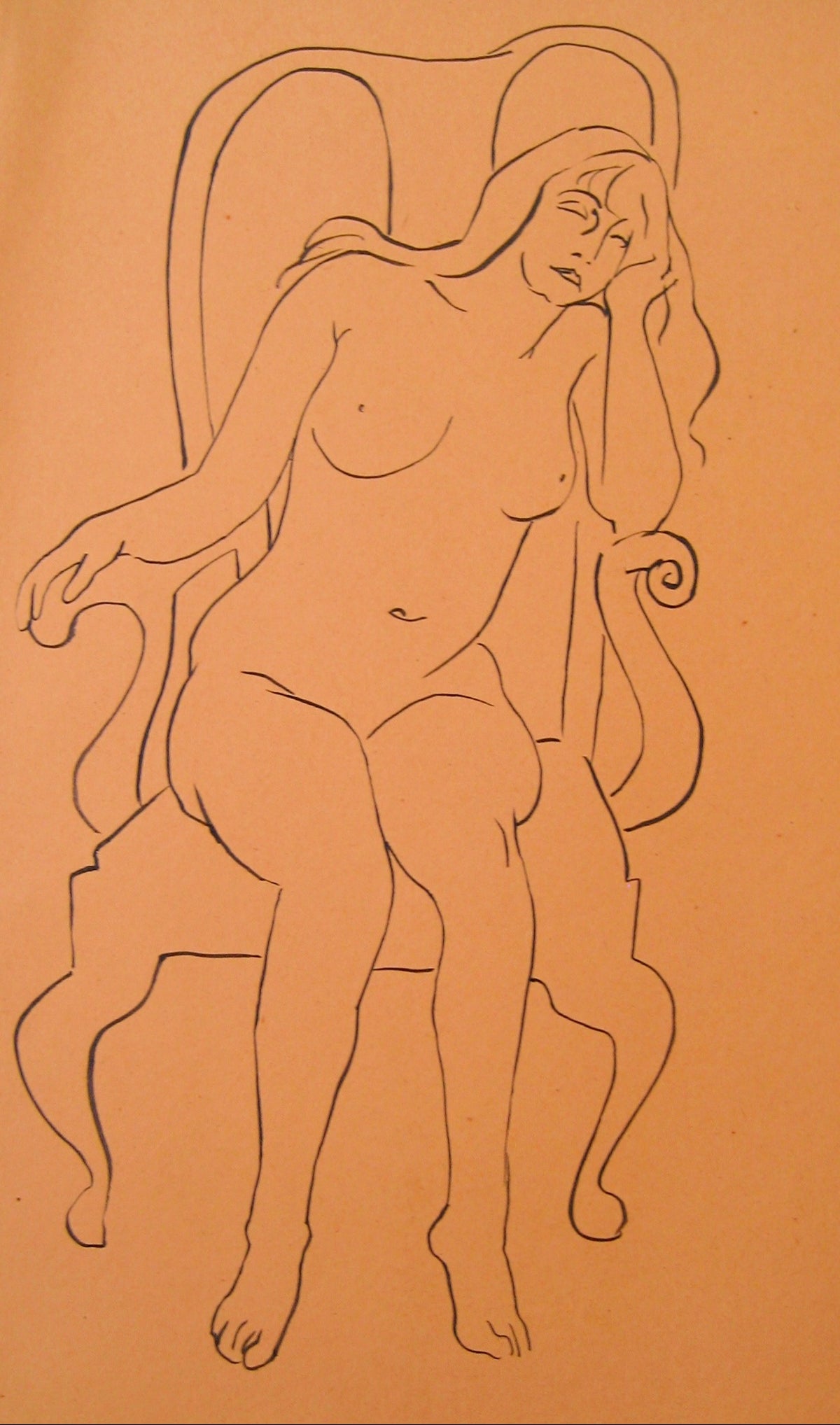 Seated Female Nude&lt;br&gt;1930-50s Pen &amp; Ink&lt;br&gt;&lt;br&gt;#15964