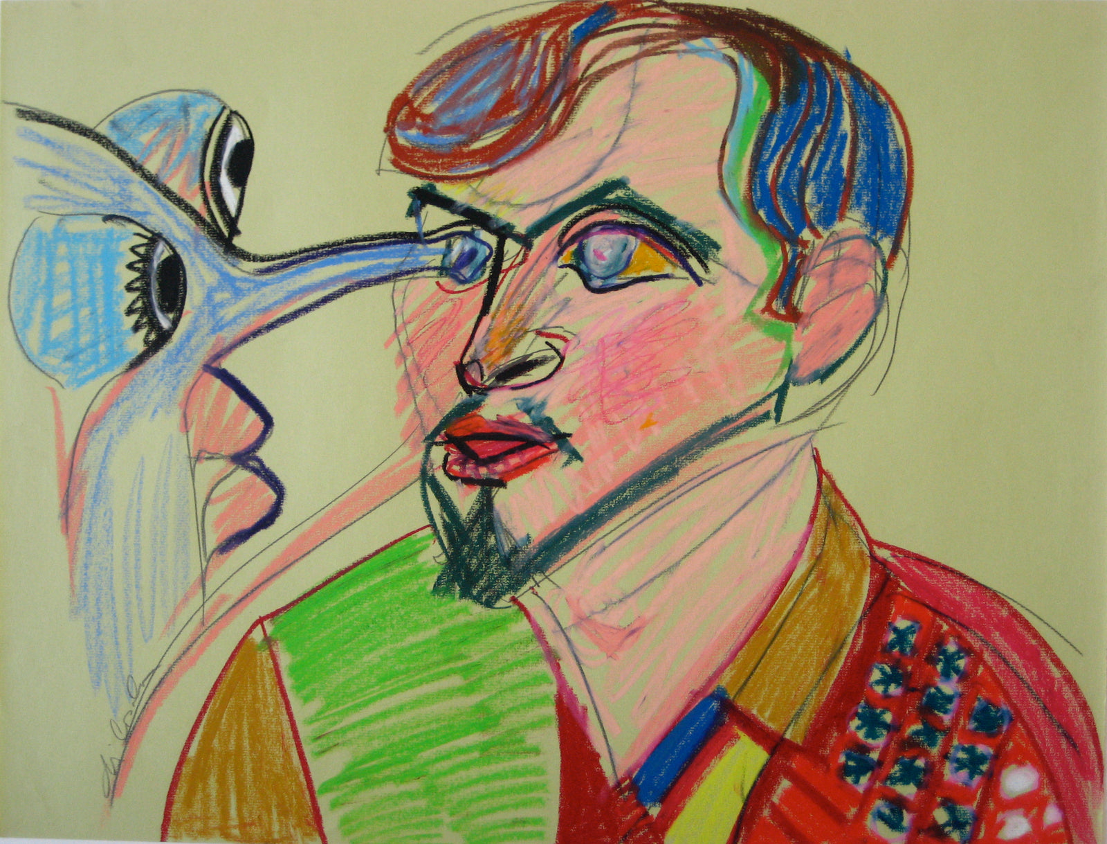 Bright Surreal Portrait<br>Mid-Late 20th Century Pastel<br><br>#16405