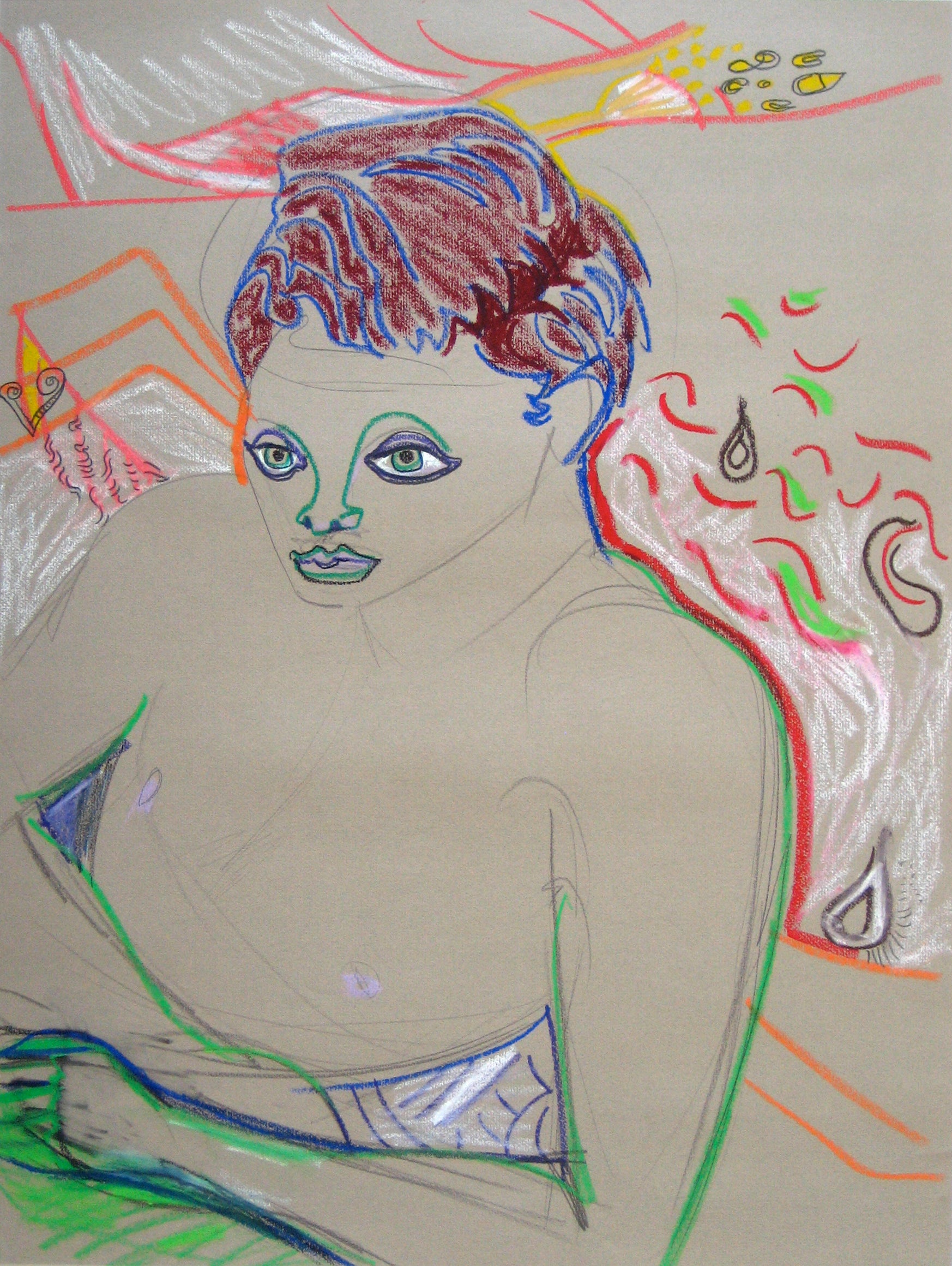 Colorful Modernist Nude <br>20th Century Pastel <br><br>#16411