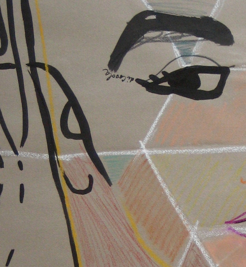 Feminine Portrait In Pastel Tones <br>Mid - Late 20th Century Ink & Pastel <br><br>#16902