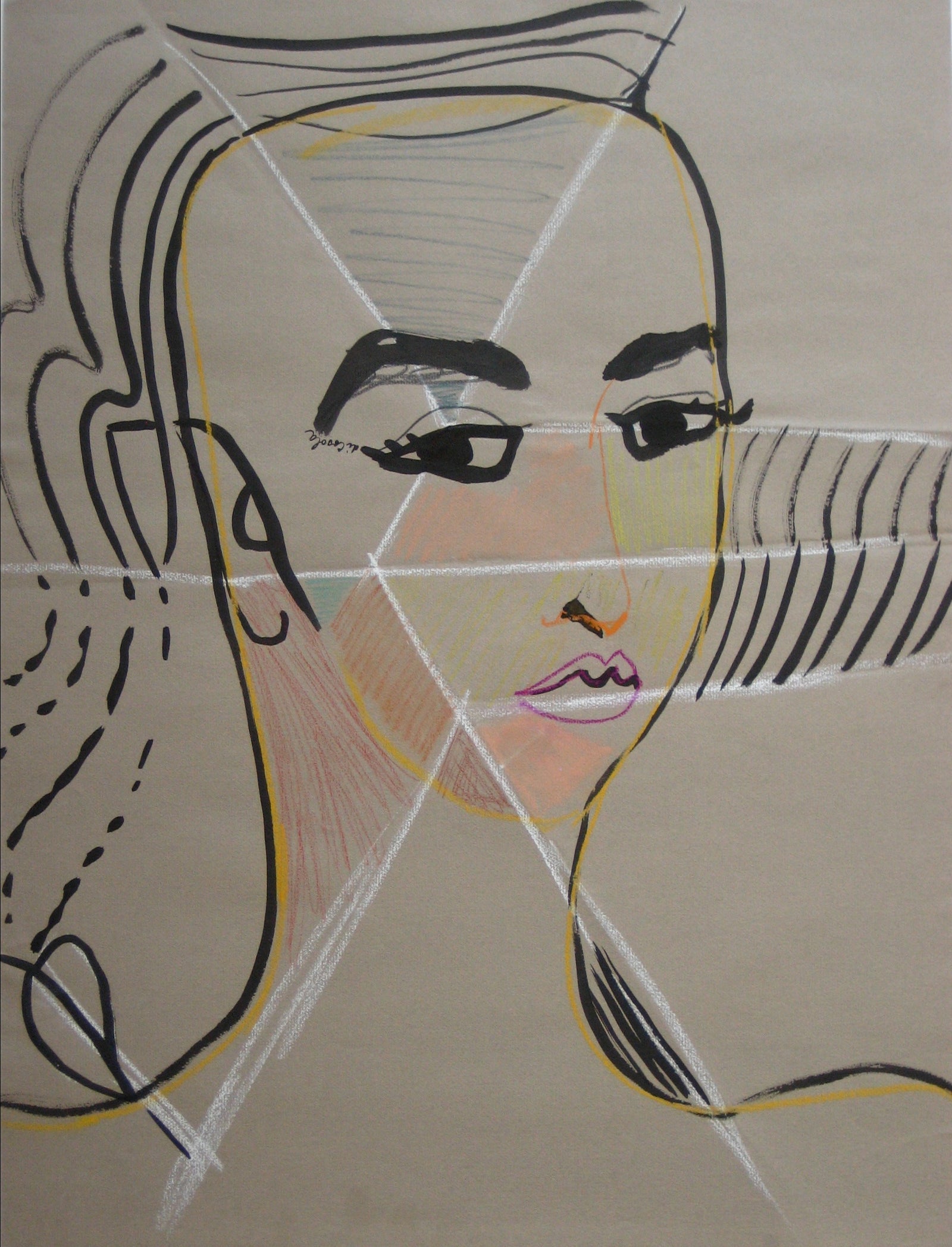 Feminine Portrait In Pastel Tones <br>Mid - Late 20th Century Ink & Pastel <br><br>#16902