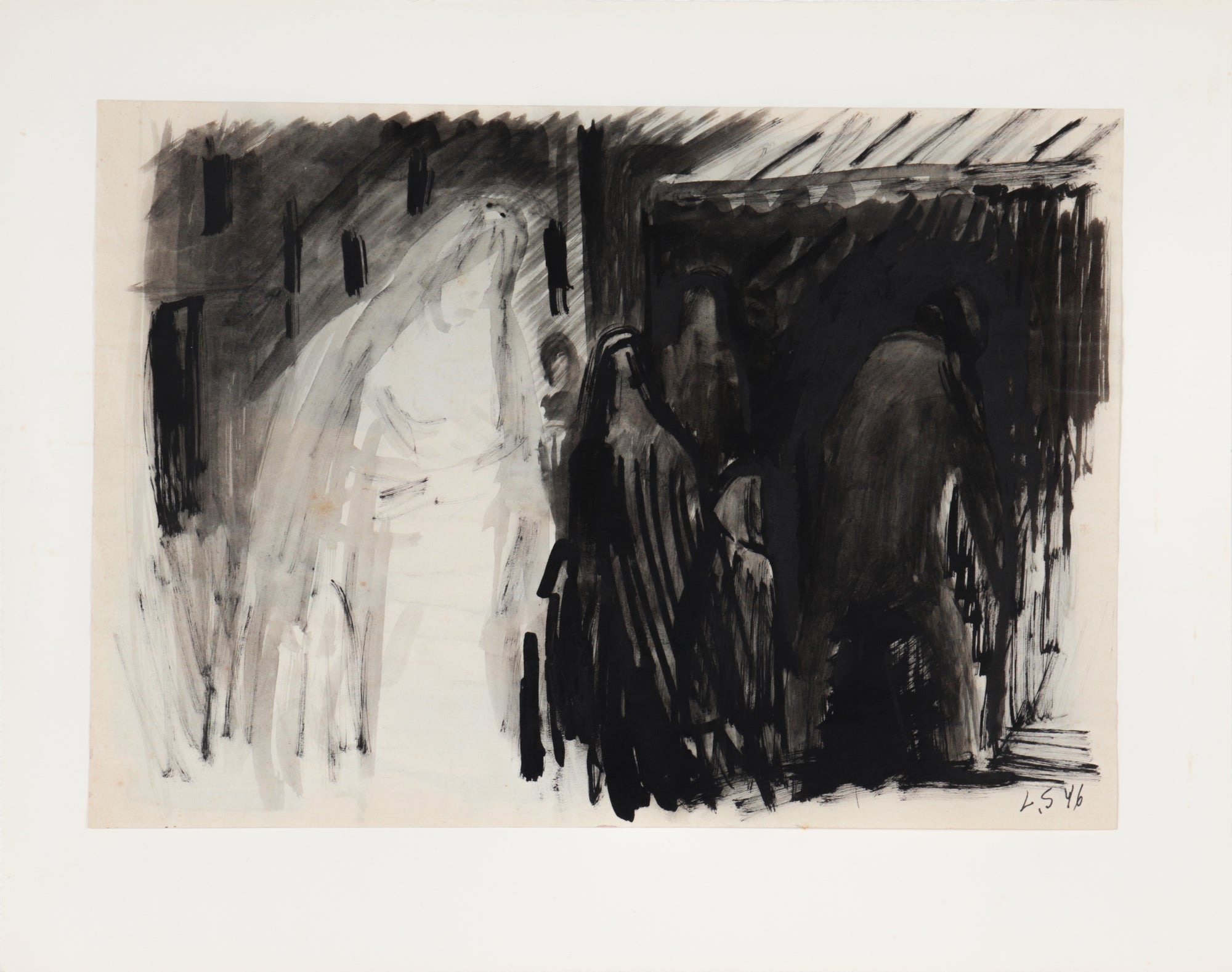Monochromatic Figurative Abstract <br>1946 Ink <br><br>#C1715