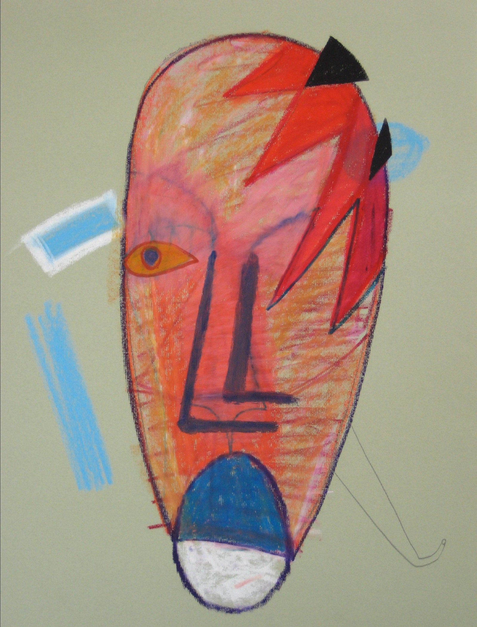Surreal Face in Red & Blue<br>1972 Graphite & Pastel<br><br>#17190