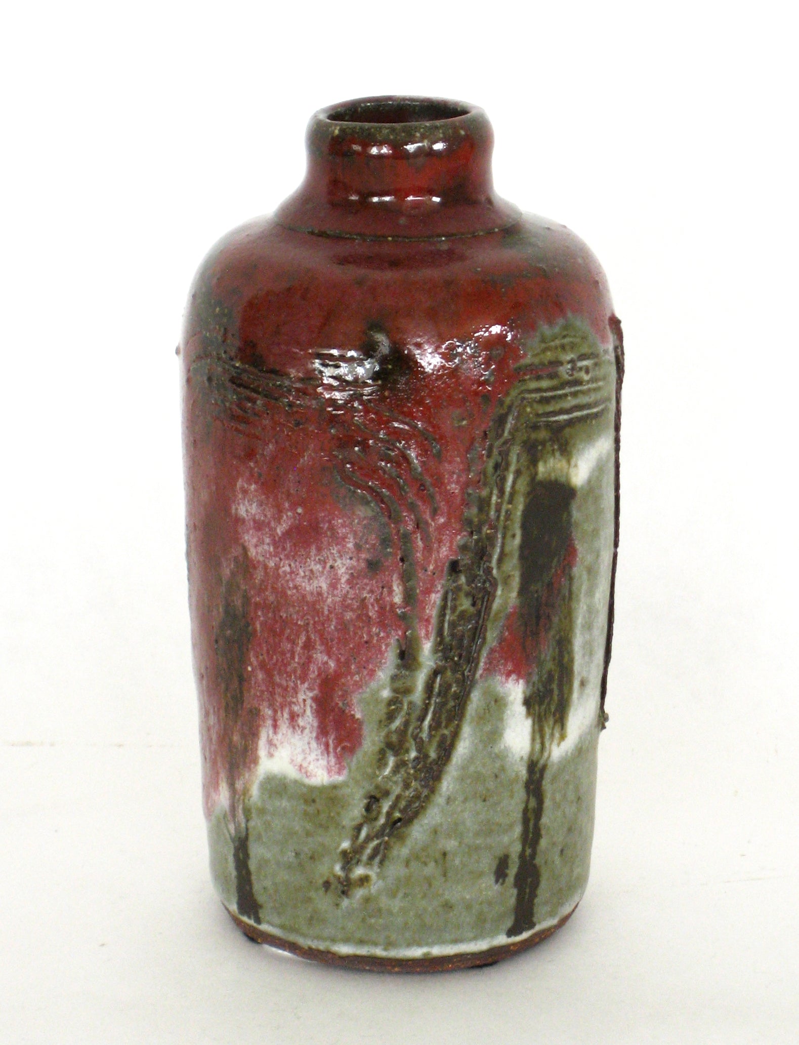 Red & Gray Ceramic Vessel <br>20th Century <br><br>#18004