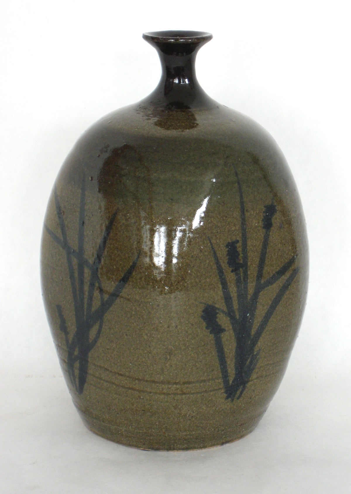 Green Ceramic Vessel With Branch Motifs &lt;br&gt;&lt;br&gt;#18024