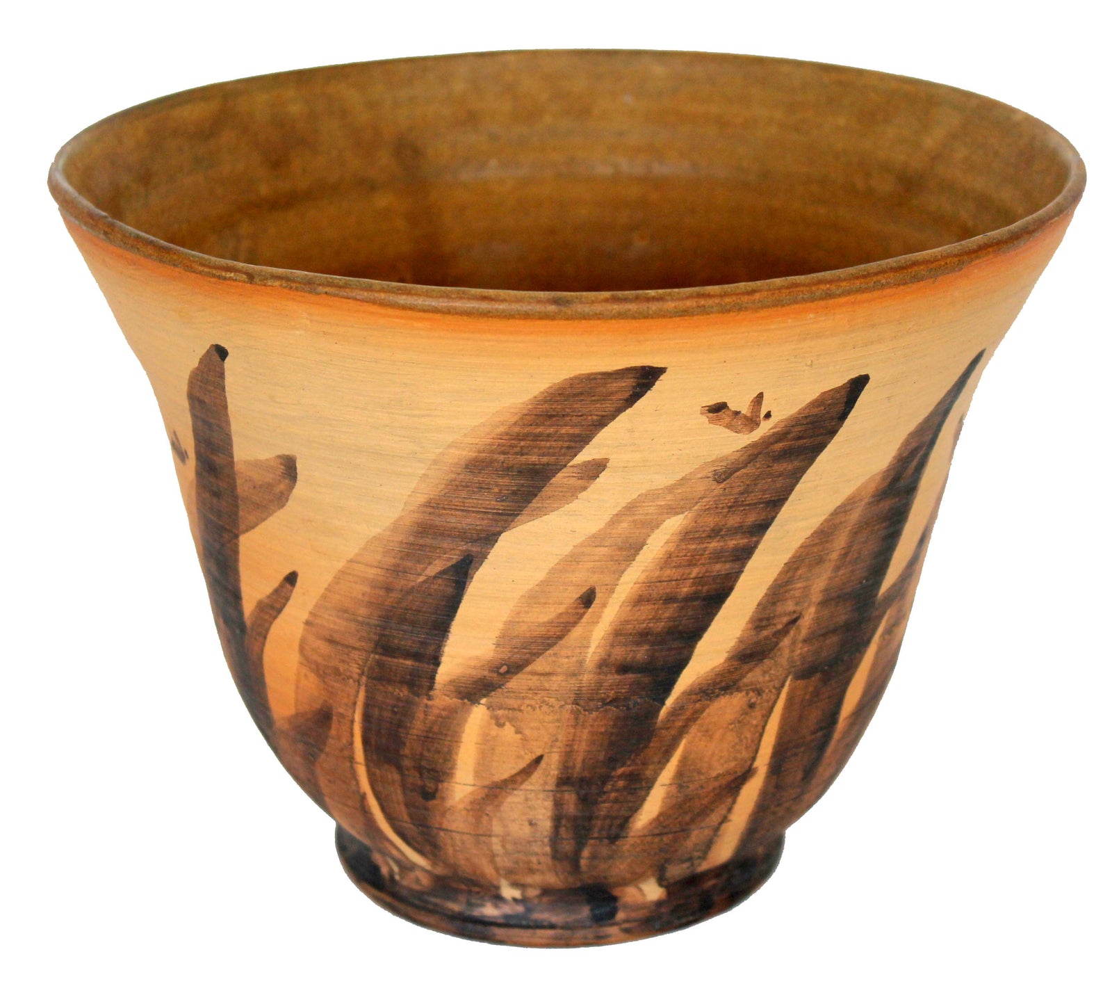 Brown Vessel with Abstracted Brushstroke Patter<br>Mid Century Ceramic<br><br>#19173