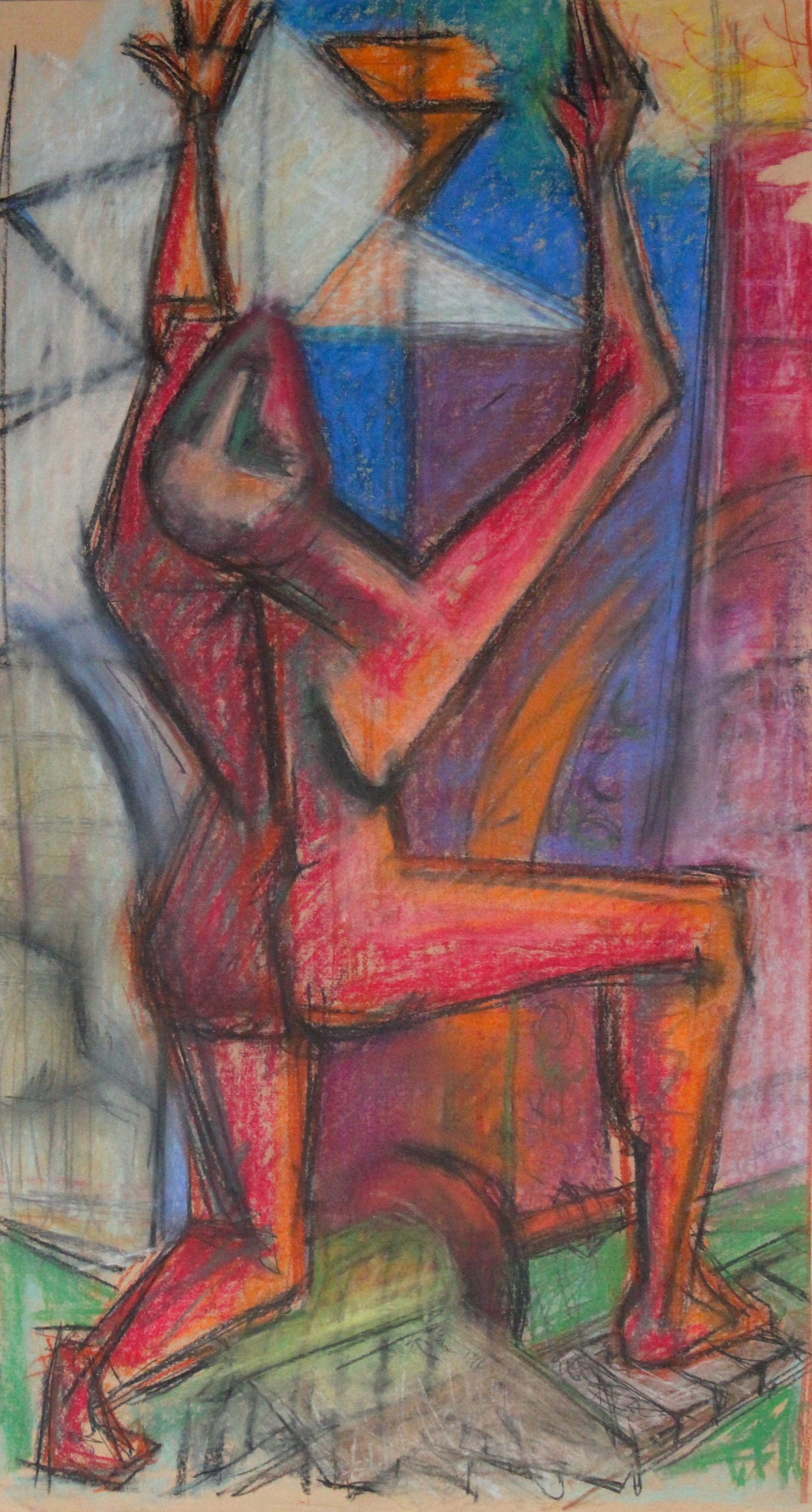 Vivid Cubist Figure<br>1960s Pastel Scene<br><br>#19433