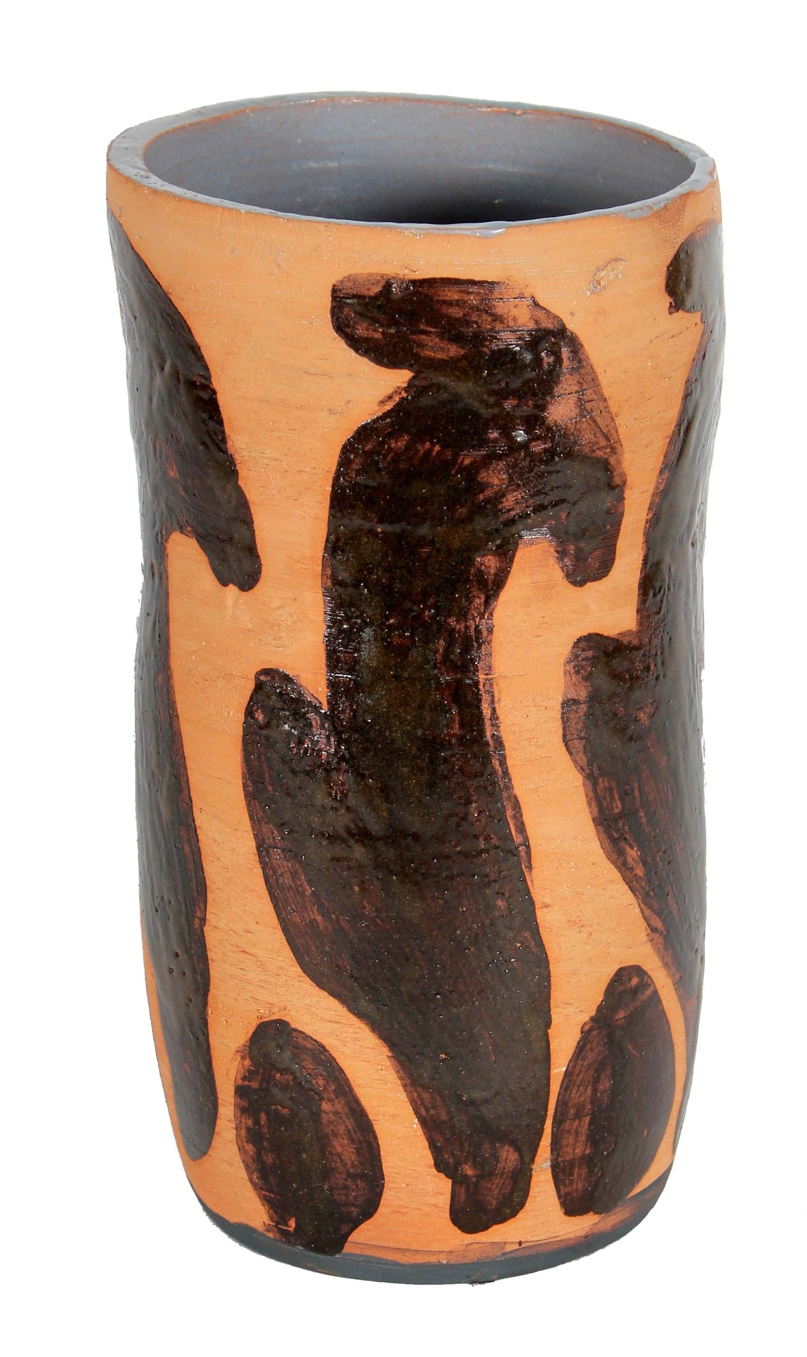 Tall Ceramic with a Stylized Rabbit Pattern<br>Mid Century<br><br>#19172