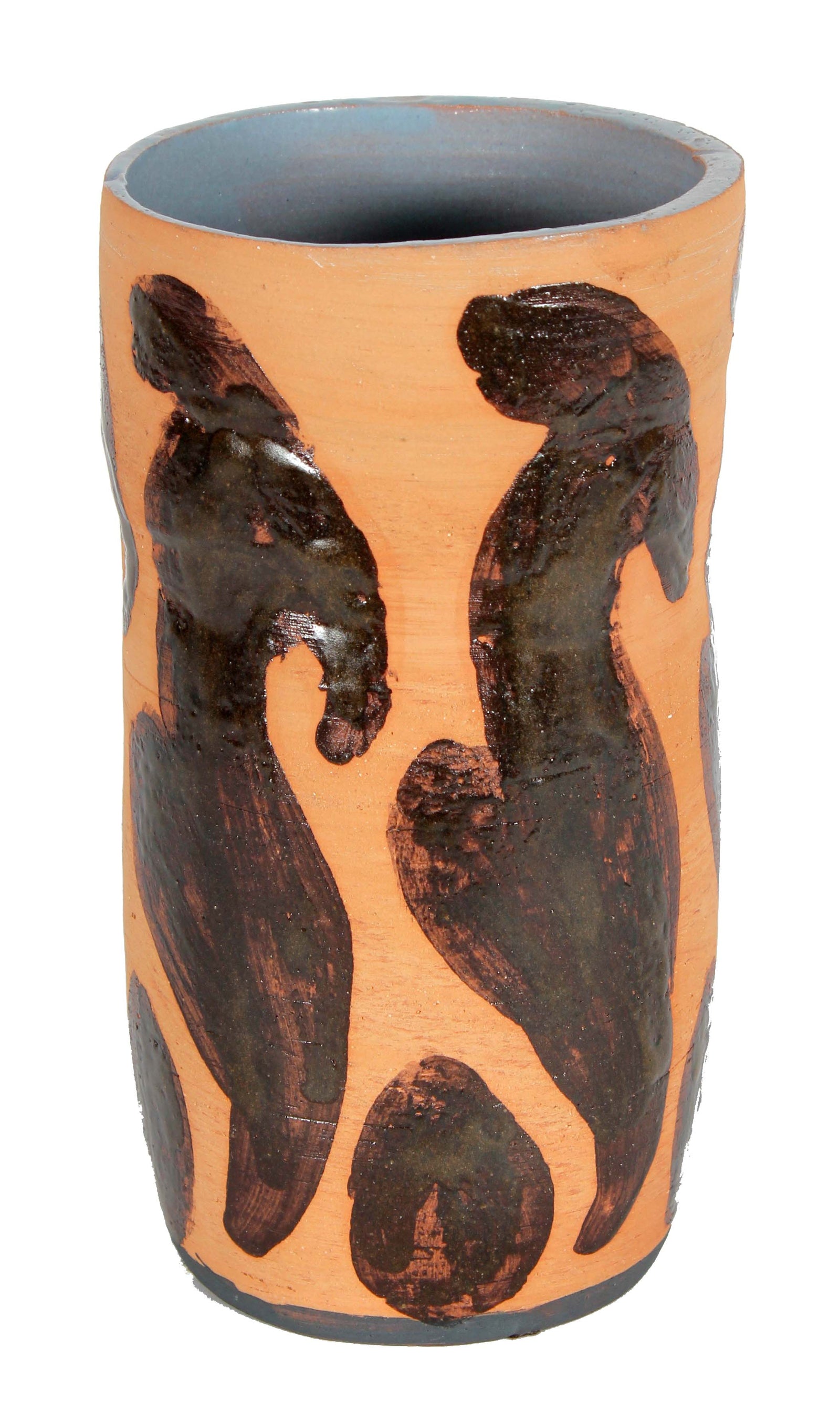 Tall Ceramic with a Stylized Rabbit Pattern<br>Mid Century<br><br>#19172