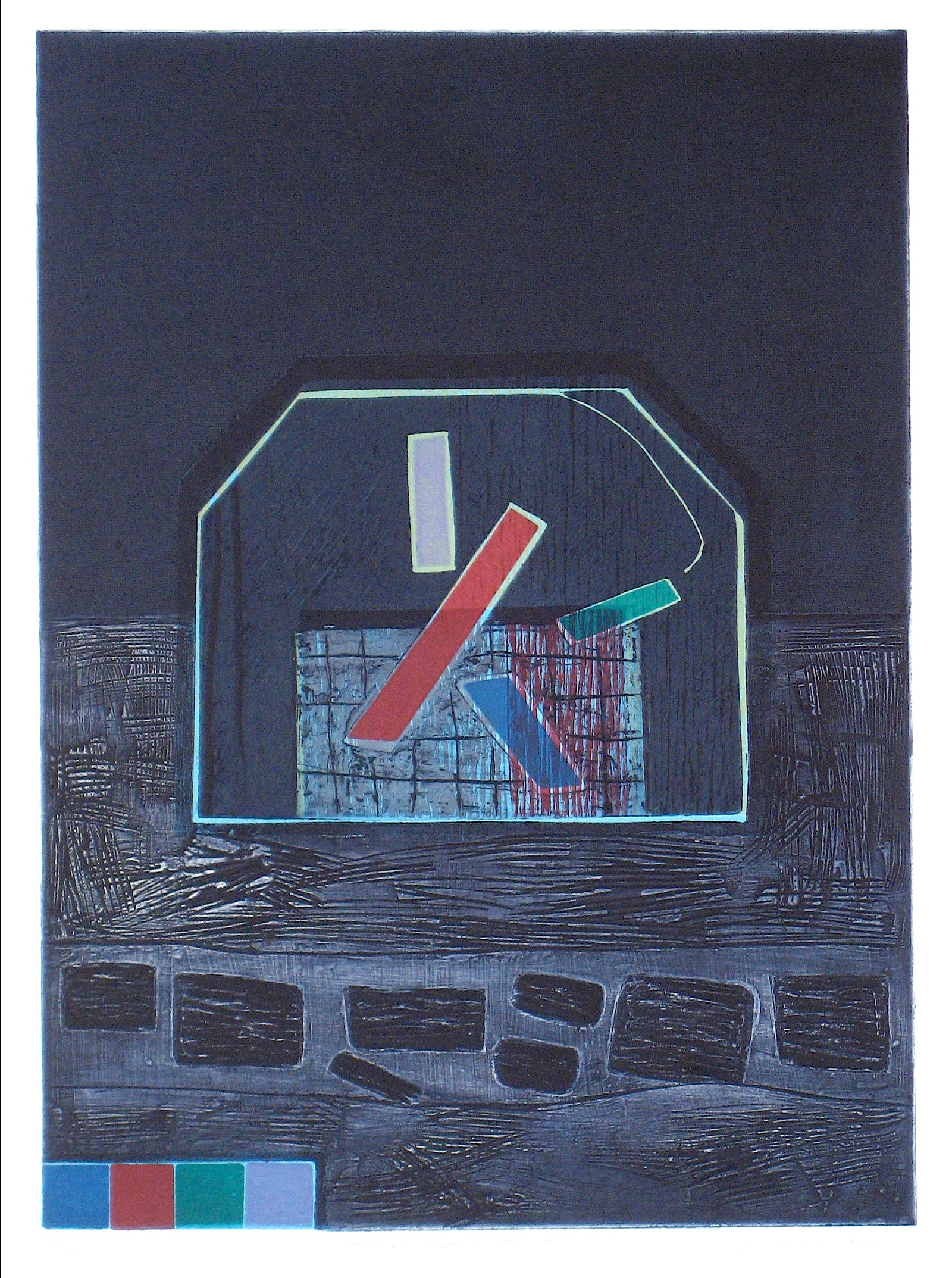 <i>House Grid #64</i> <br>1970s-1980s Collograph Abstract <br><br>#12010