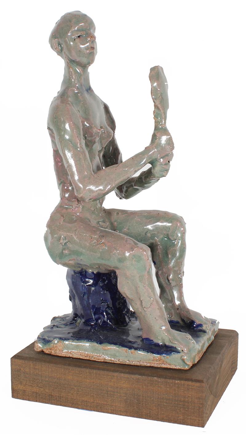 Seated Figure with Mirror&lt;br&gt;2000s Clay Sculpture&lt;br&gt;&lt;br&gt;#20256