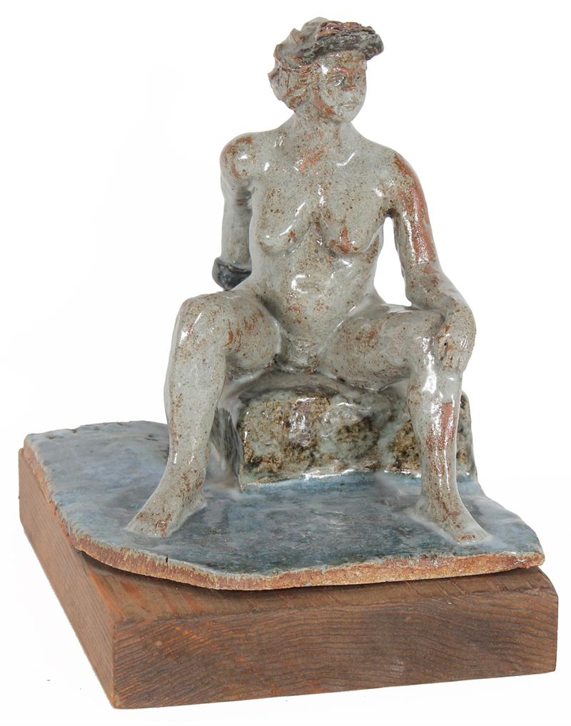 Dave Fox | Modernist Seated Nude | Clay on Wood - Lost Art Salon