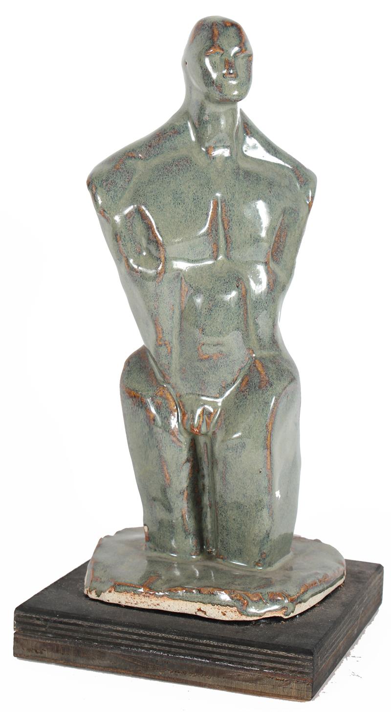 Bold Male Figure<br>2003 Clay on Wood<br><br>#20295
