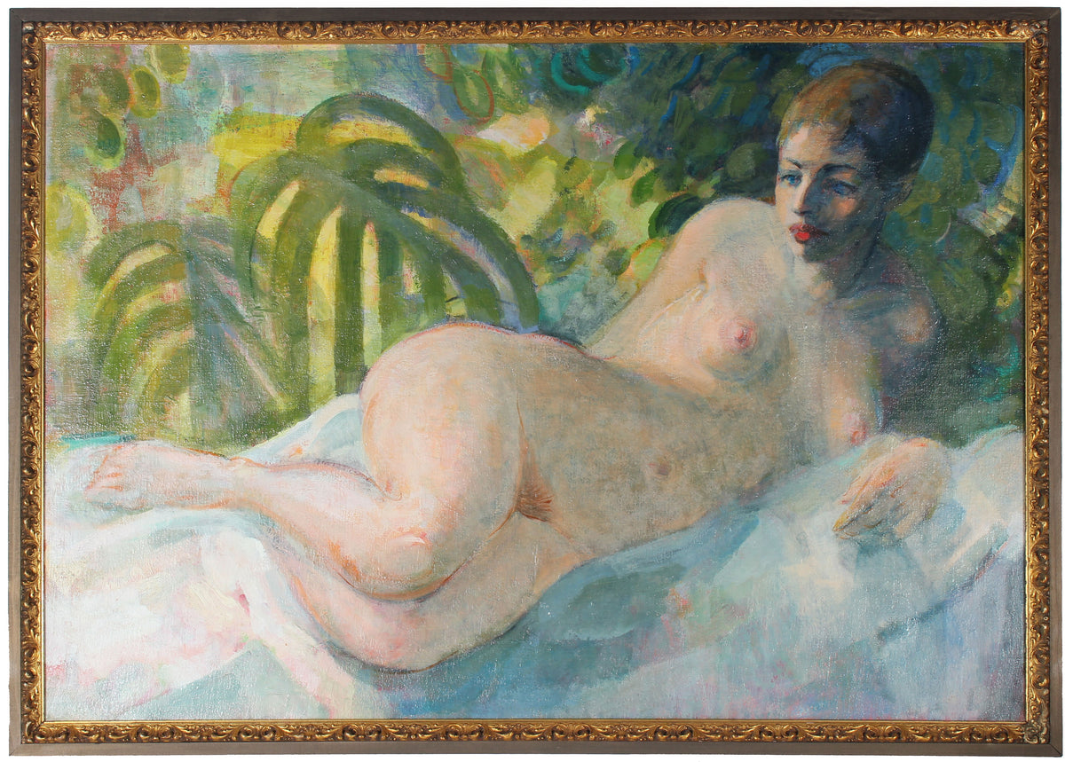 Relaxed Reclining Nude &lt;br&gt;Mid Century Oil &lt;br&gt;&lt;br&gt;#21077