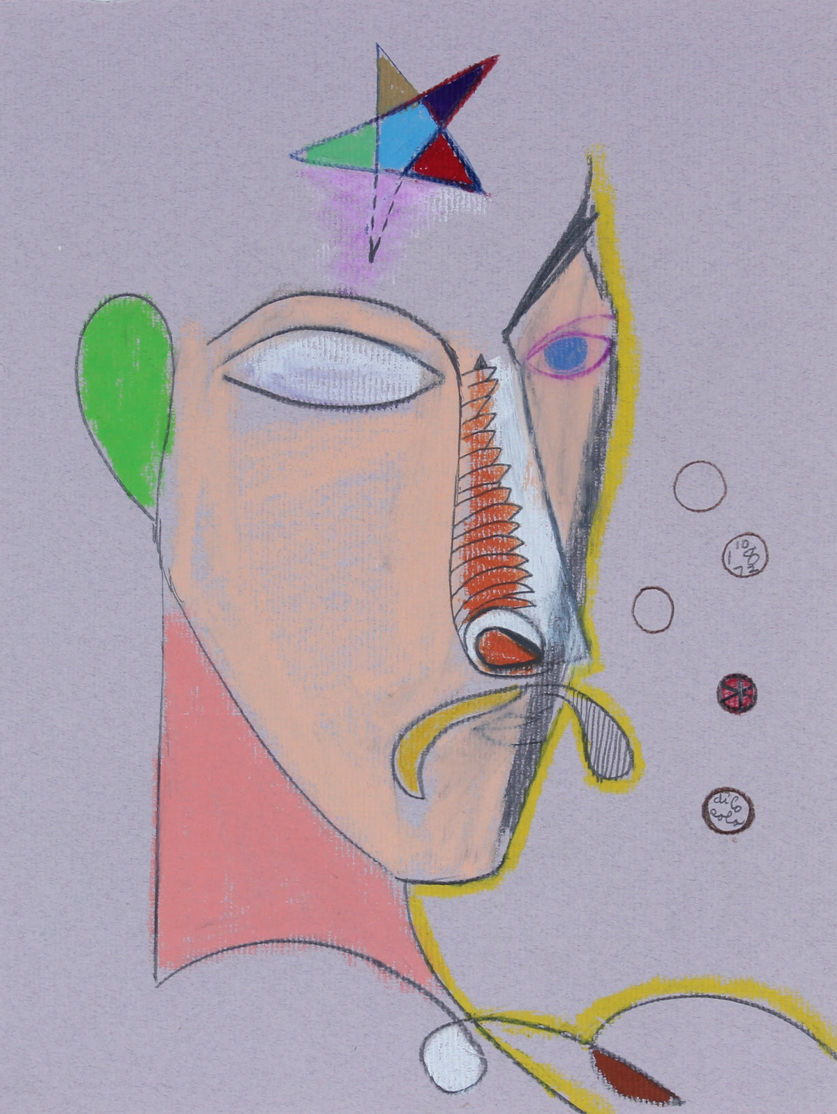 Surreal Abstracted Face <br>1972 Pastel <br><br>#21193