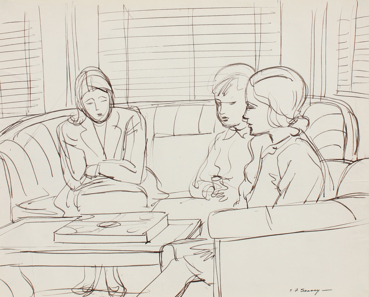 Family Sitting in Living Room&lt;br&gt;1930s-1940s Ink&lt;br&gt;&lt;br&gt;#0051