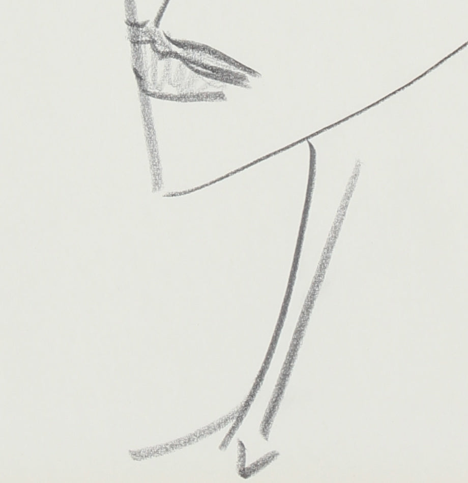 Modernist Surreal Portrait of Man <br>Mid Century Graphite <br><br>#21746