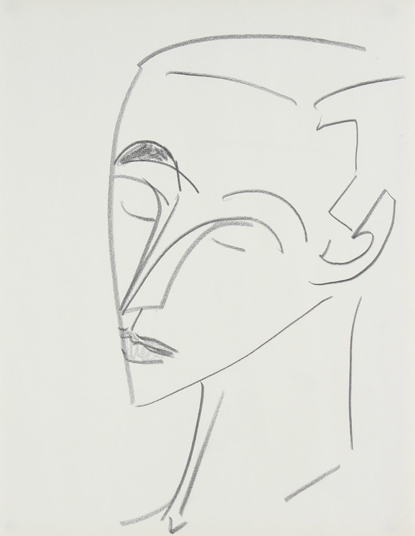 Modernist Surreal Portrait of Man <br>Mid Century Graphite <br><br>#21746