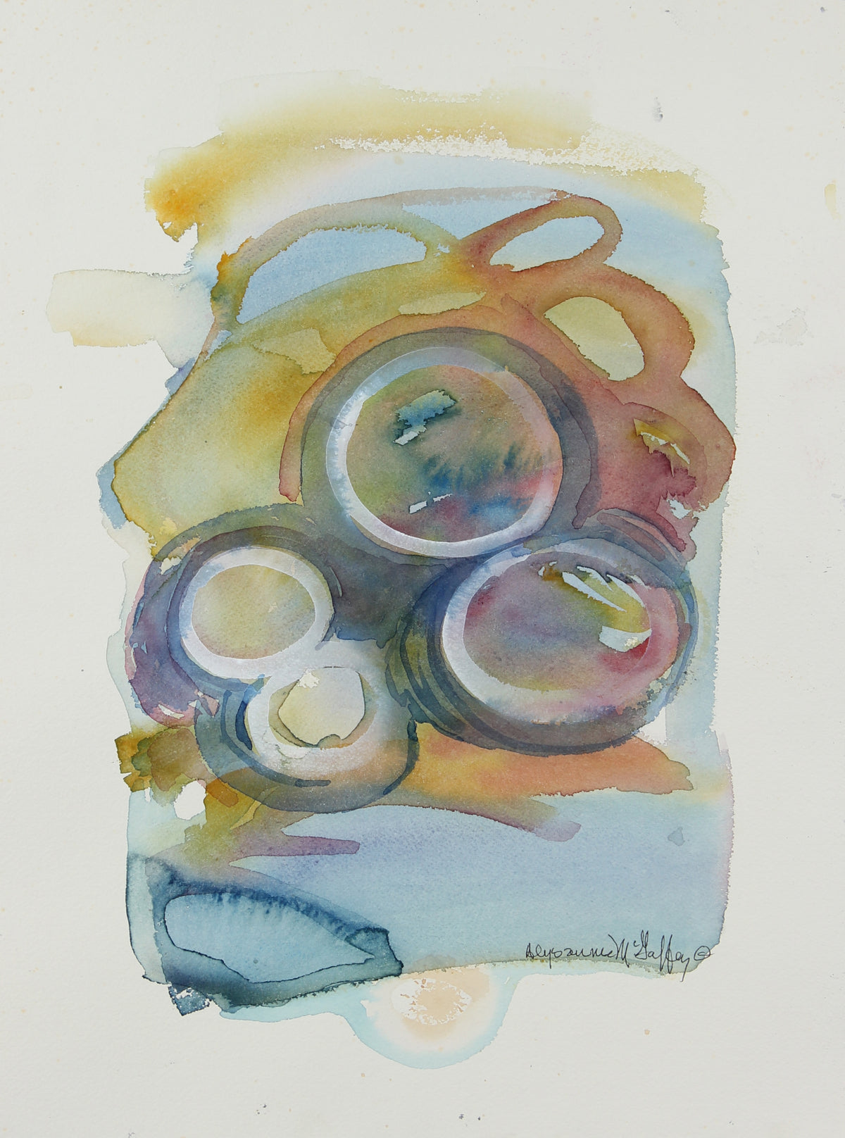 Loose Orbicular Abstract&lt;br&gt;20th Century Watercolor&lt;br&gt;&lt;br&gt;#22645