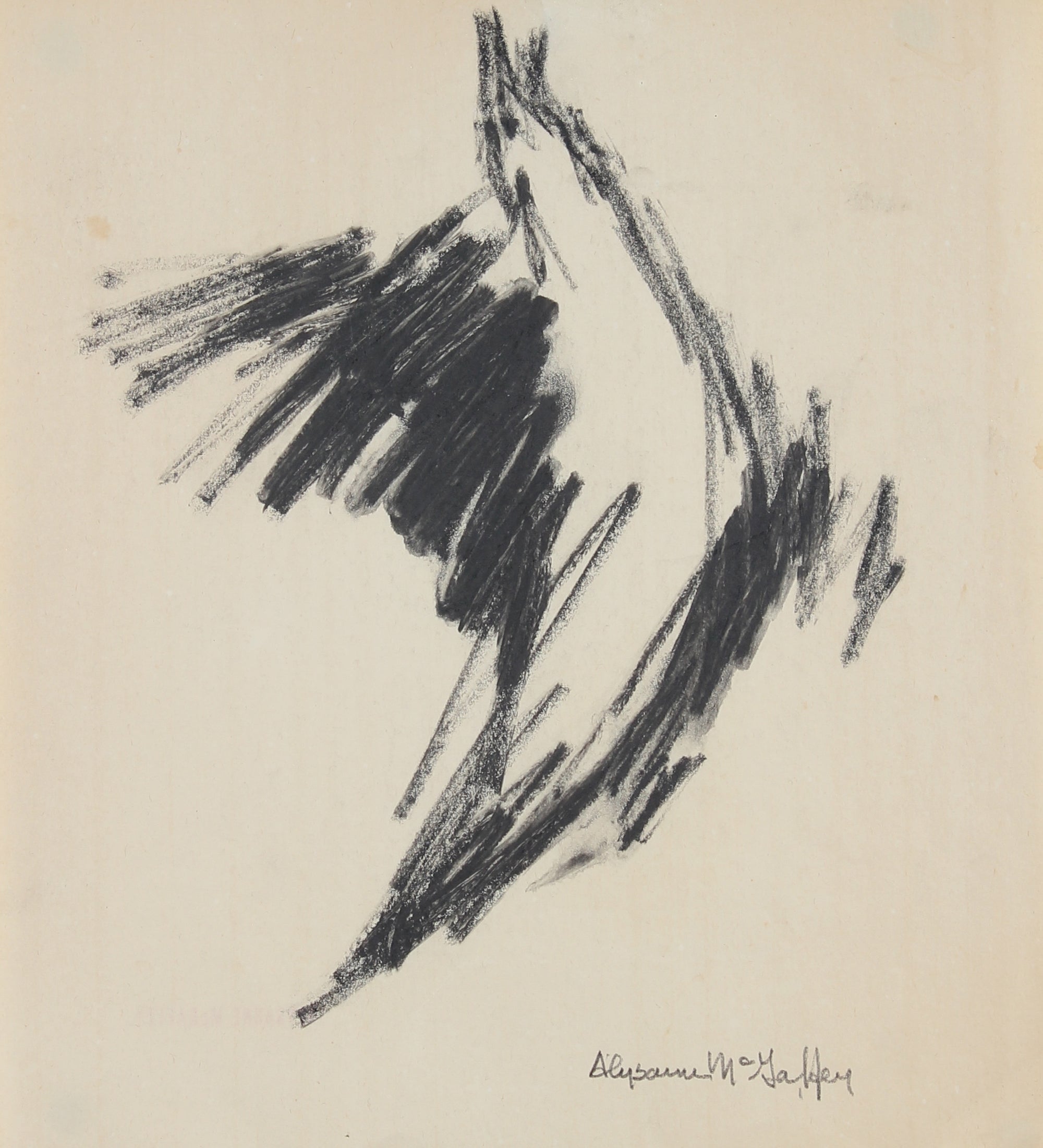 Abstracted Bird in Flight <br>20th Century Charcoal<br><br>#22752