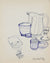 Blue Still Life Drawing<br>1950-60s Ink<br><br>#22968