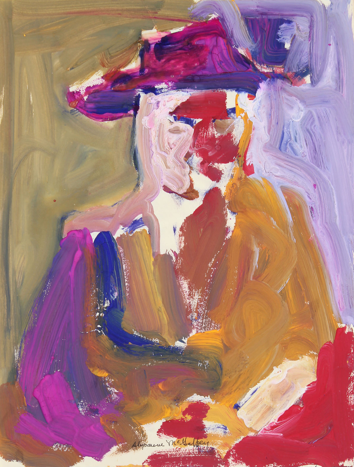 Bay Area Figurative Abstracted Figure with Hat&lt;br&gt;1950-60s Distemper&lt;br&gt;&lt;br&gt;#23226