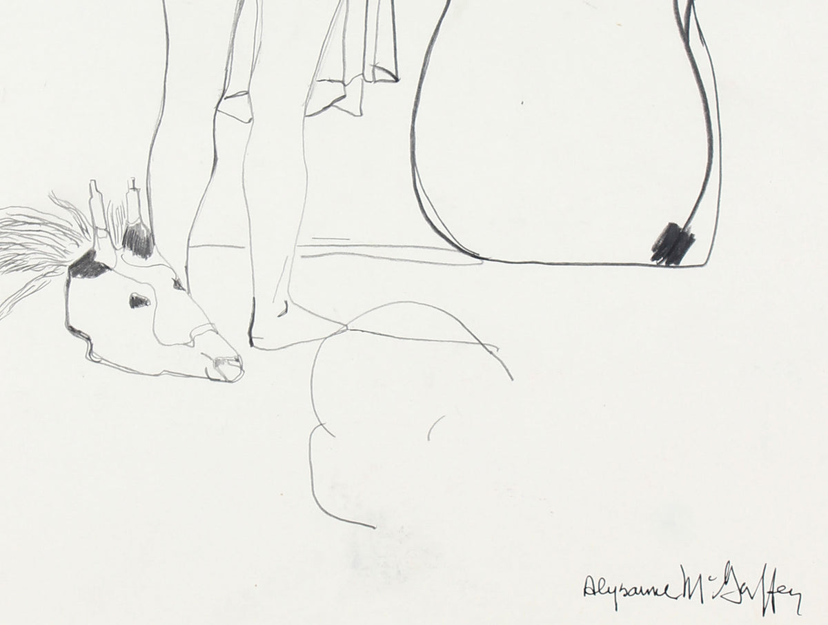 Nude Figure with Skull <br>1950-60s Charcoal & Graphite<br><br>#23388