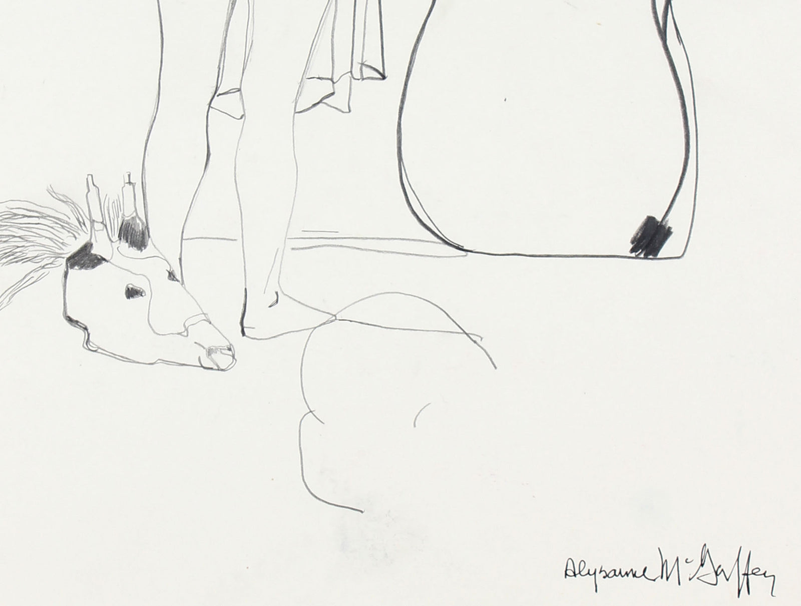 Nude Figure with Skull <br>1950-60s Charcoal & Graphite<br><br>#23388