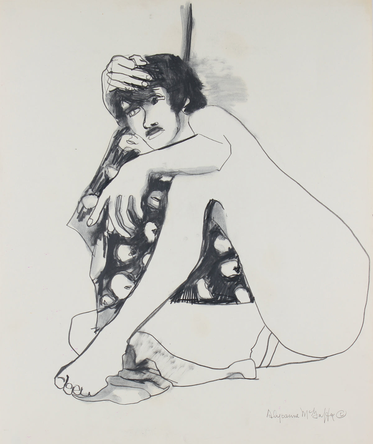 Seated Male Nude &lt;br&gt;1950-60s Charcoal &amp; Graphite &lt;br&gt;&lt;br&gt;#23392