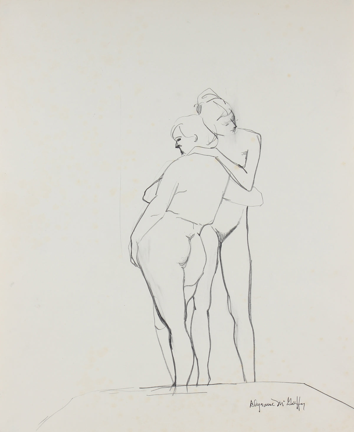 Nude Figures Embracing &lt;br&gt;1950-60s Charcoal &amp; Graphite &lt;br&gt;&lt;br&gt;#23393
