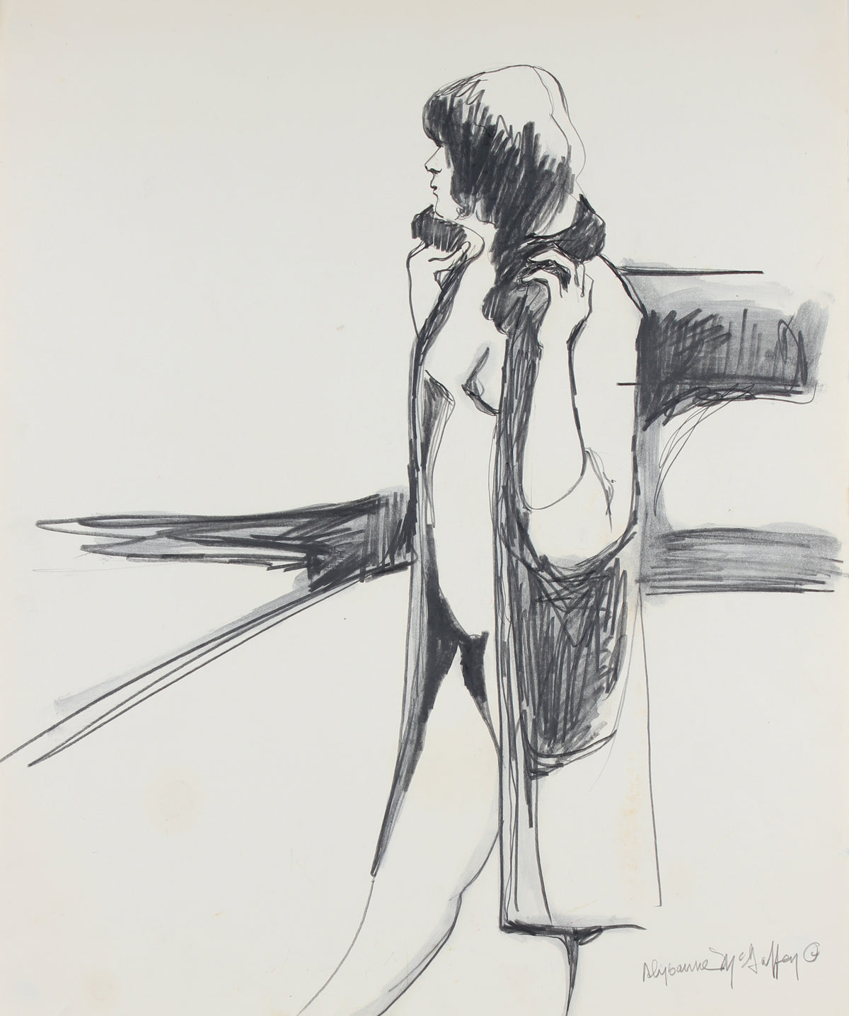 Nude Figure Drawing &lt;br&gt;1950-60s Charcoal &amp; Graphite &lt;br&gt;&lt;br&gt;#23415