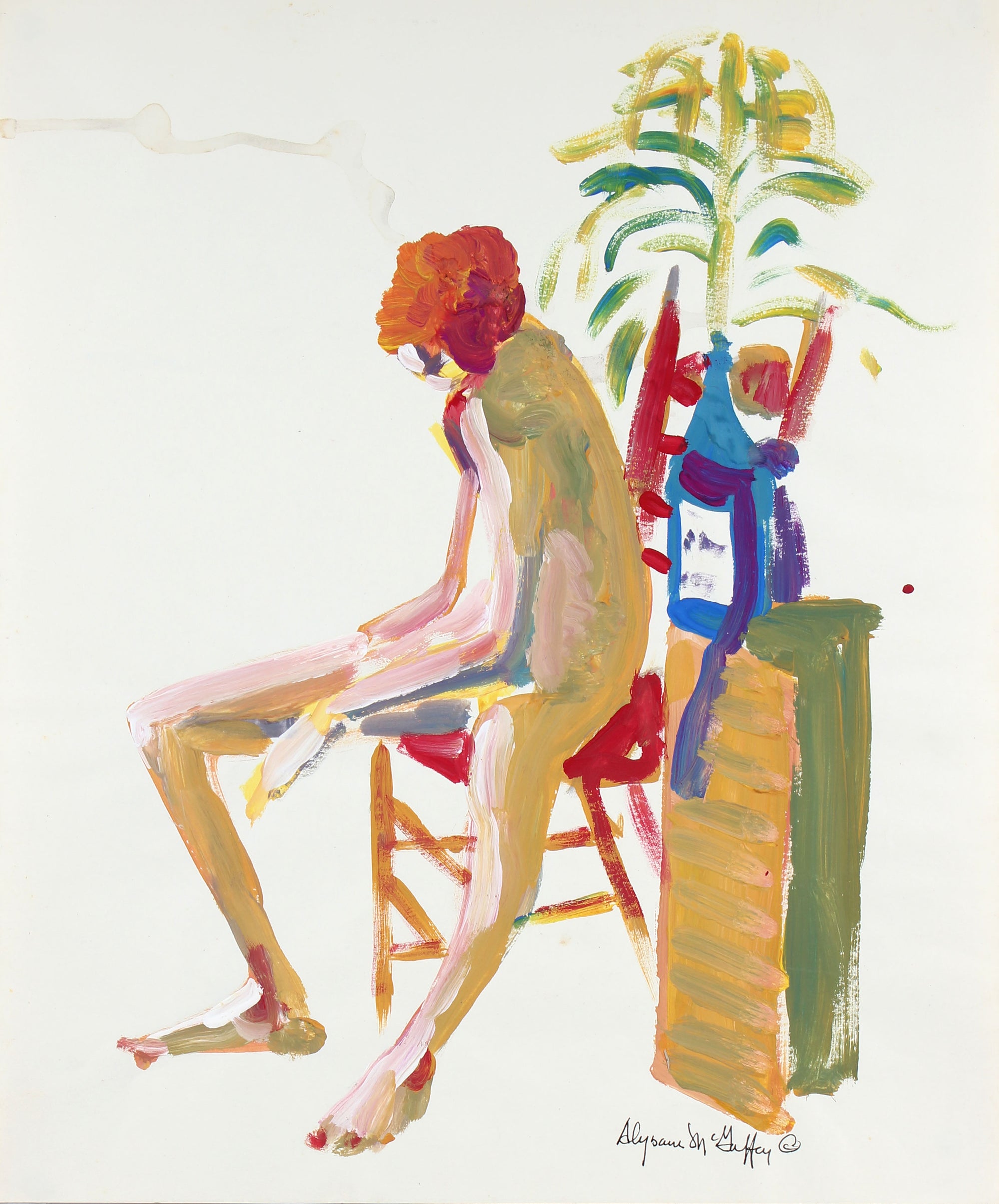 Bay Area Figurative Seated Nude<br>1950-60s Distemper<br><br>#23431