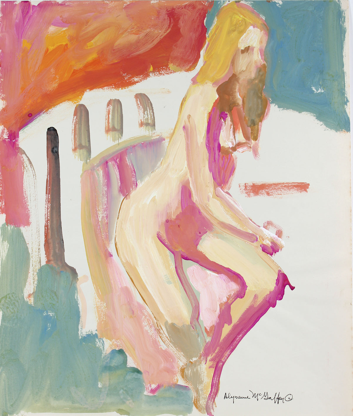 Bay Area Figurative Seated Nude<br>1950-60s Distemper<br><br>#23446