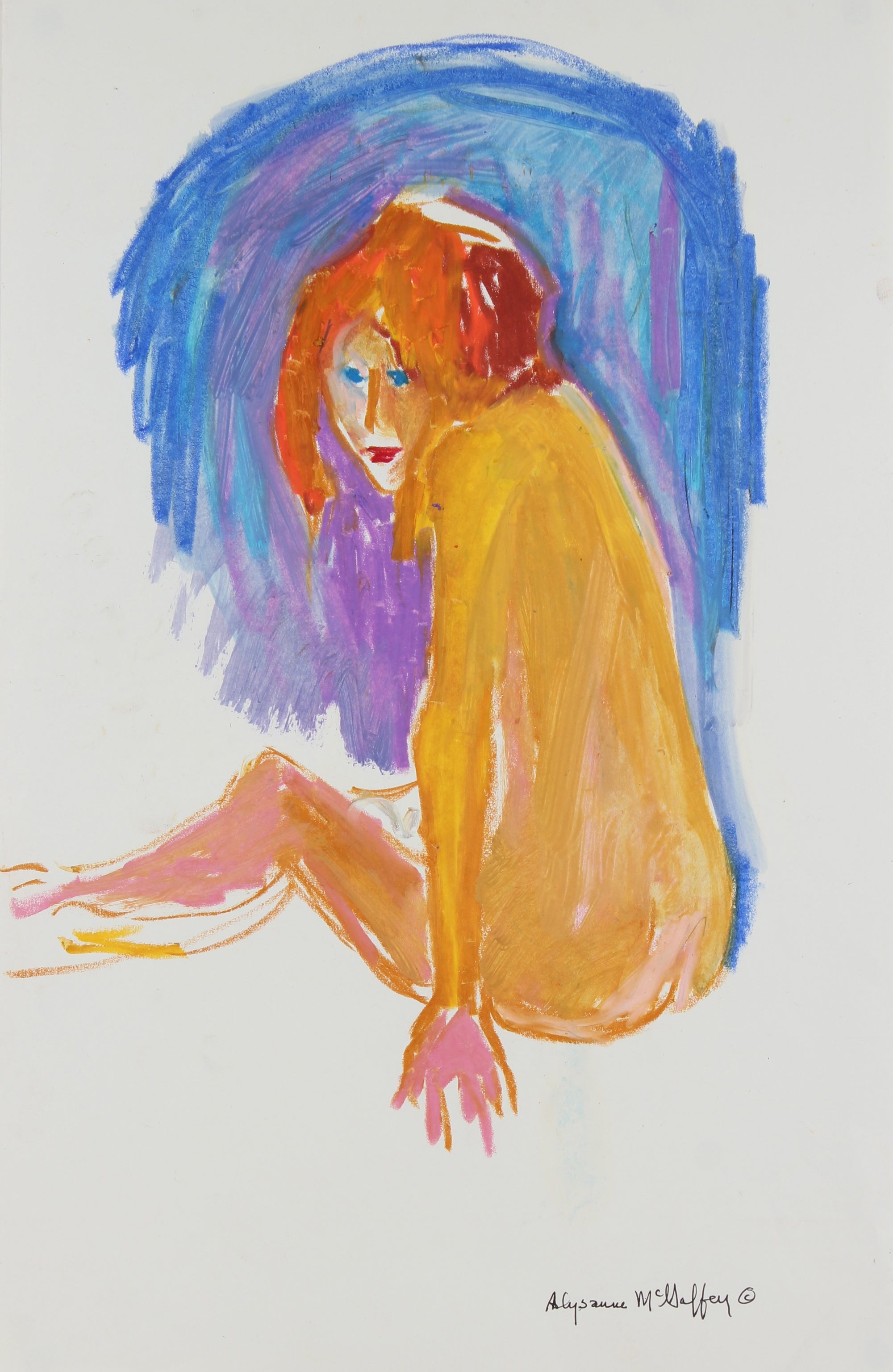 Seated Nude Figure<br>1950-60s Distemper and Pastel<br><br>#23453