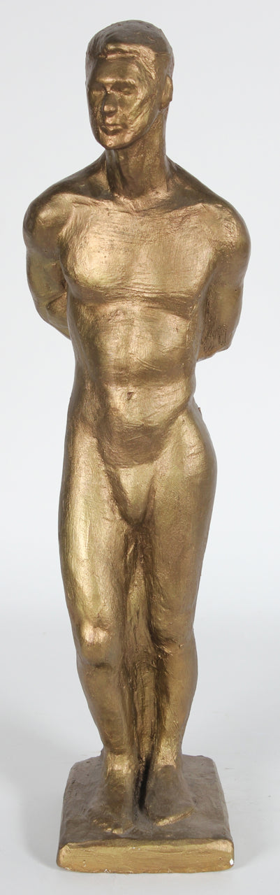 Standing Male Nude Golden Figure <br>Mid Century Plaster <br><br>#8735