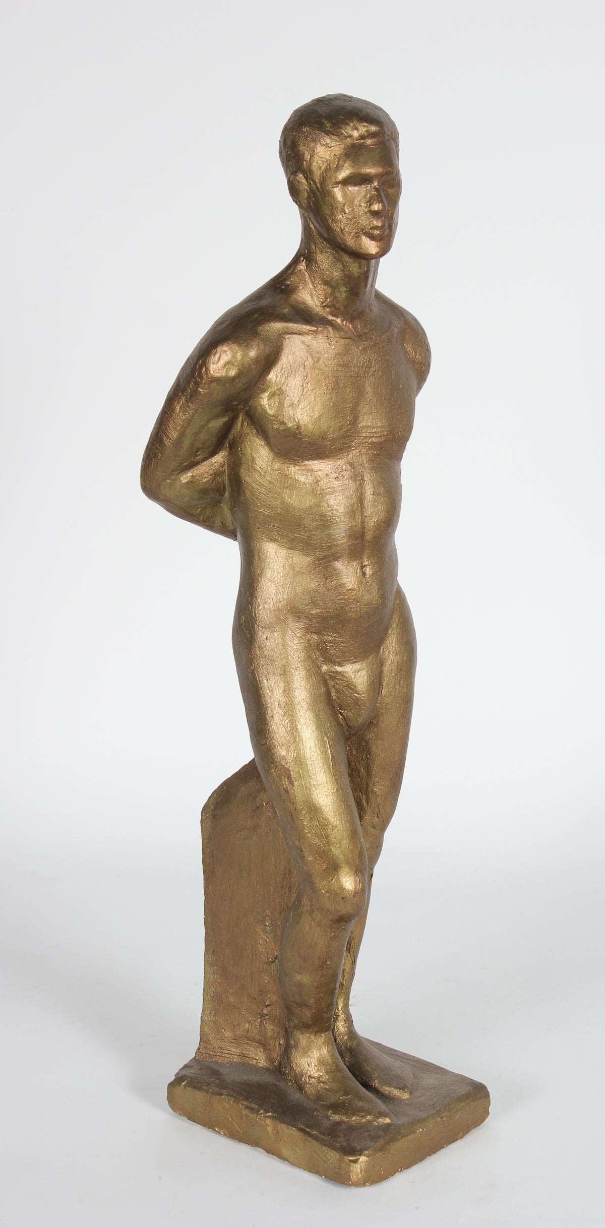 Standing Male Nude Golden Figure &lt;br&gt;Mid Century Plaster &lt;br&gt;&lt;br&gt;#8735