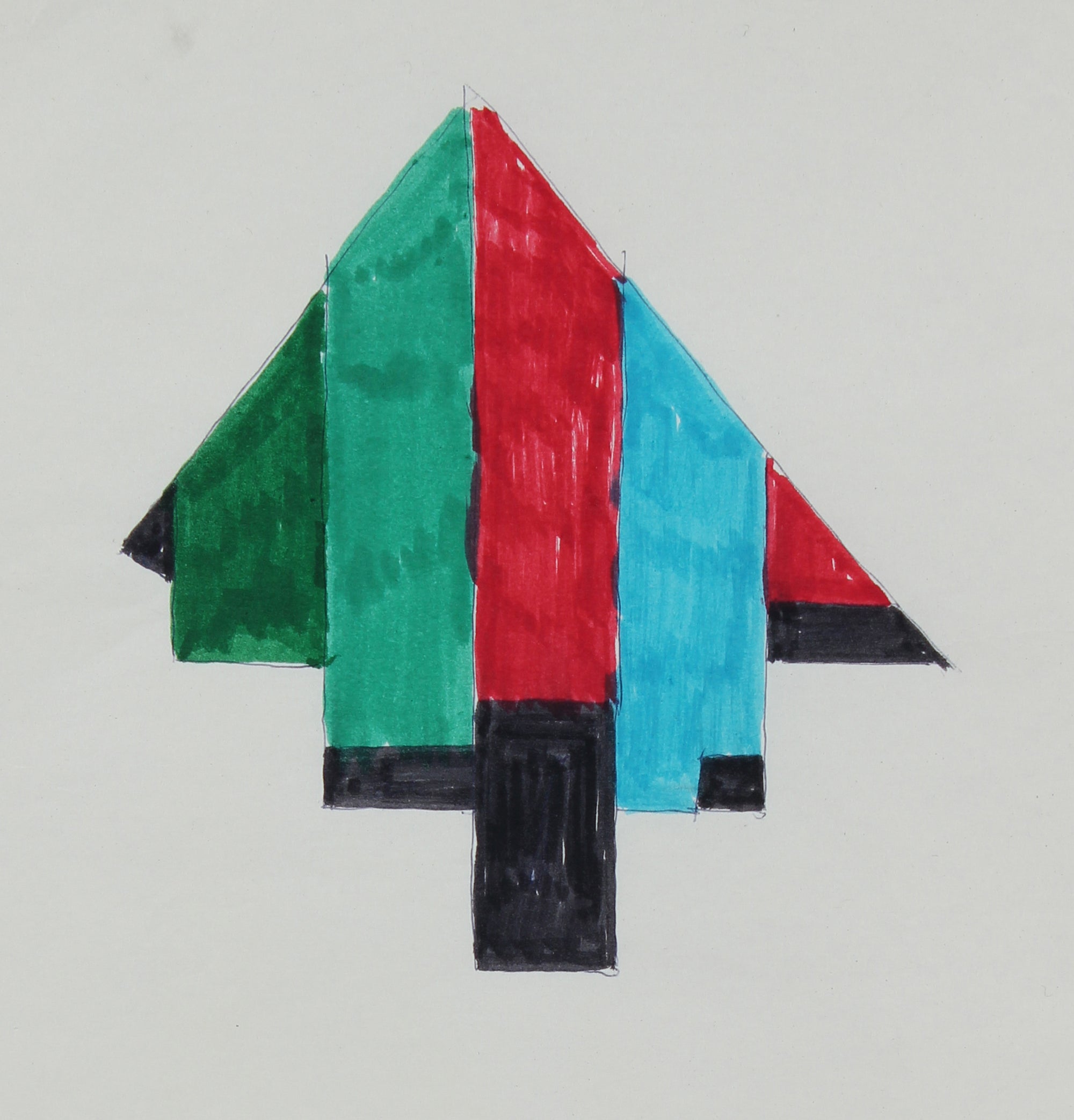 Green & Pink Triangular Hard-Edge Abstract Study <br>Mid Century Ink <br><br>#24450